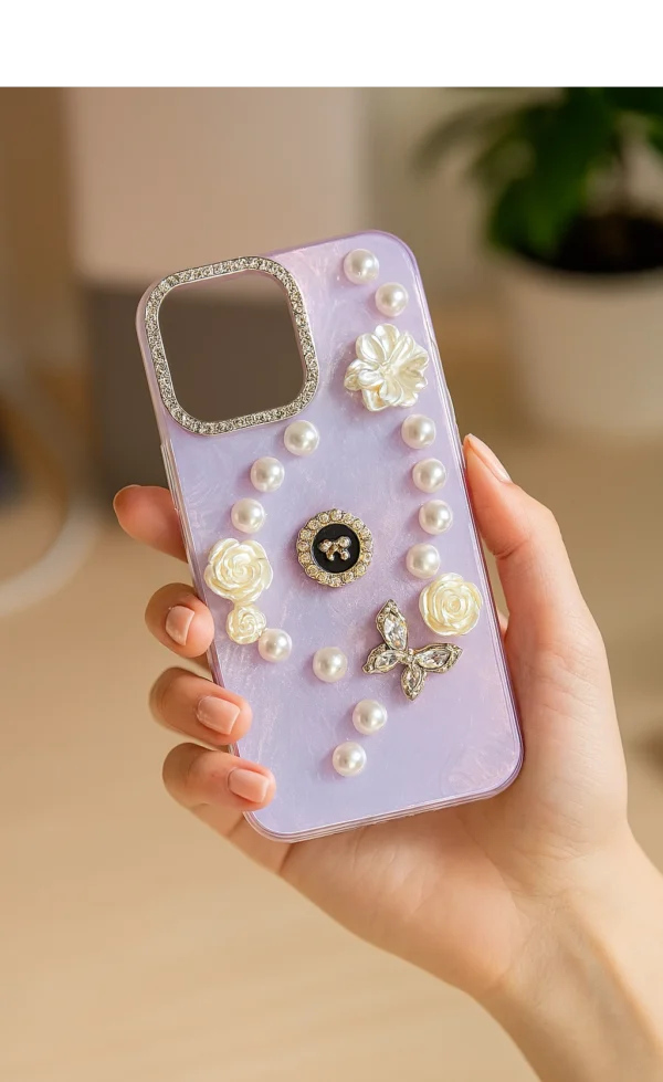 3D Butterfly & Flower Pearl Case for iPhone (11 to 16 Pro Max, Excludes Plus Series)