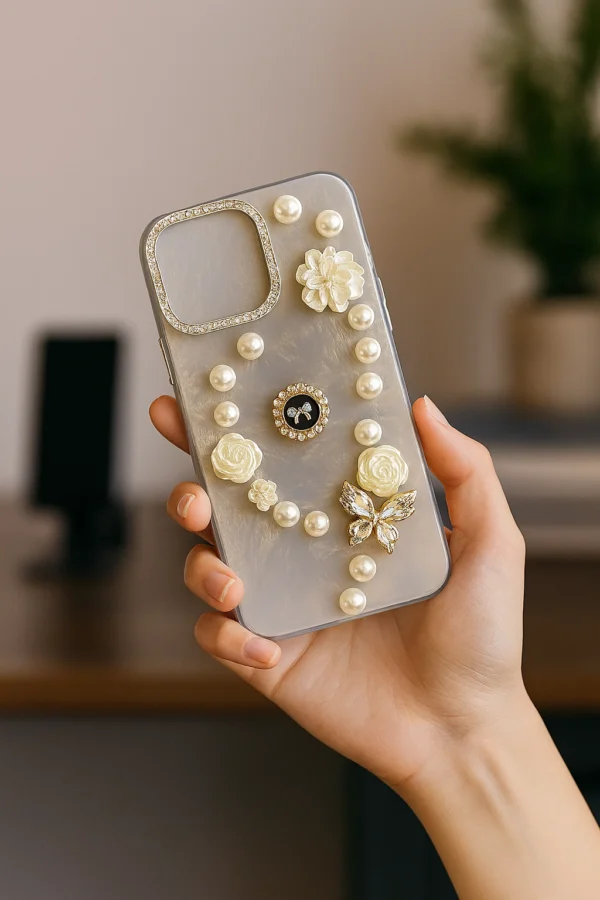 3D Butterfly & Flower Pearl Case for iPhone (11 to 16 Pro Max, Excludes Plus Series)