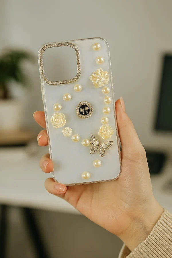 3D Butterfly & Flower Pearl Case for iPhone (11 to 16 Pro Max, Excludes Plus Series)