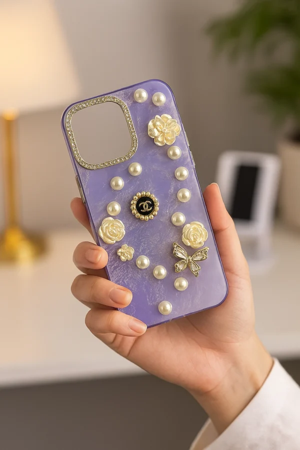 3D Butterfly & Flower Pearl Case for iPhone (11 to 16 Pro Max, Excludes Plus Series)