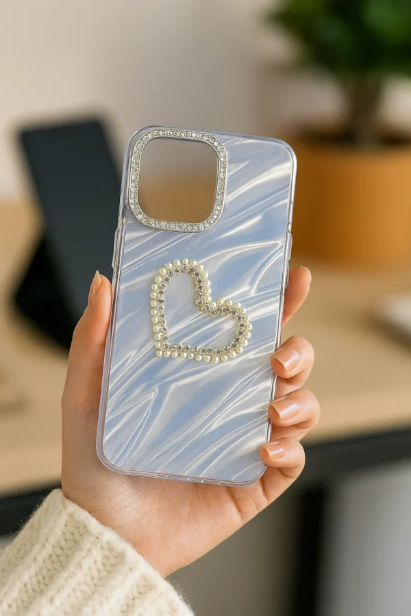 3D Diamond Heart Case – Matte Hard Back Cover for iPhone (11 to 16 Pro Max)
