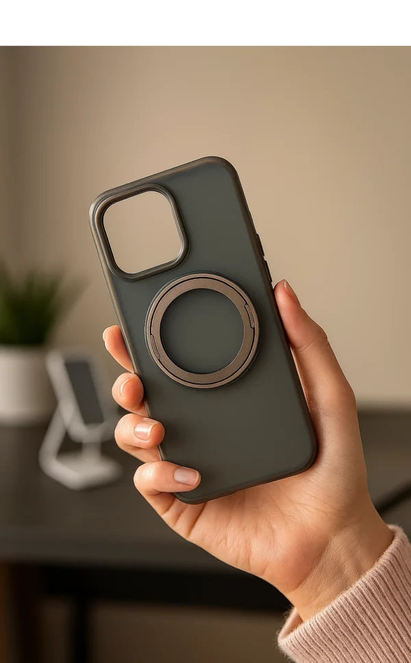 Creative Matte Finish Case with Foldable Kickstand for iPhone – Soft Touch Grip + Built-In Metal Stand