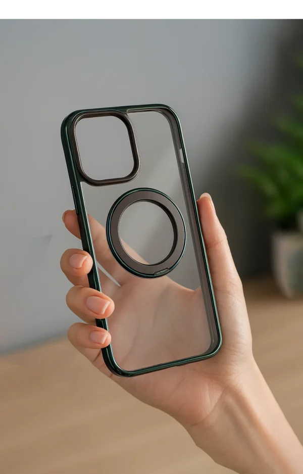 Glass Shine TPU Case with Kickstand – Chrome Metal Frame for iPhone 16 Pro Max