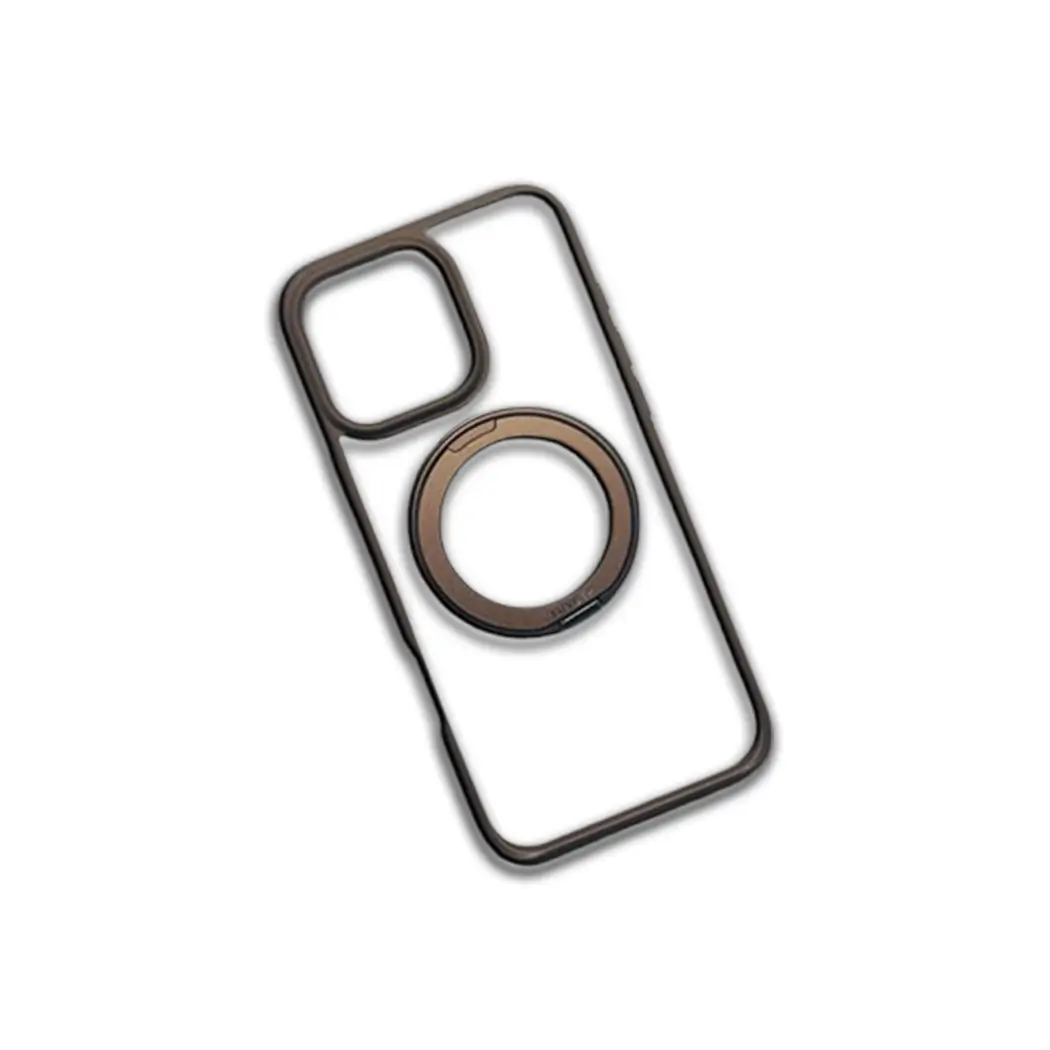 “Glass Shine TPU iPhone Case with Chrome Metal Kickstand – Brown Frame” “Transparent Premium Back iPhone Case with Real Metal Frame and Stand” “Shiny iPhone Cover for Watching Netflix – iPhone 16 Pro Max Compatible”