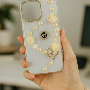 3D Butterfly & Flower Pearl Case for iPhone (11 to 16 Pro Max, Excludes Plus Series) - Image 3
